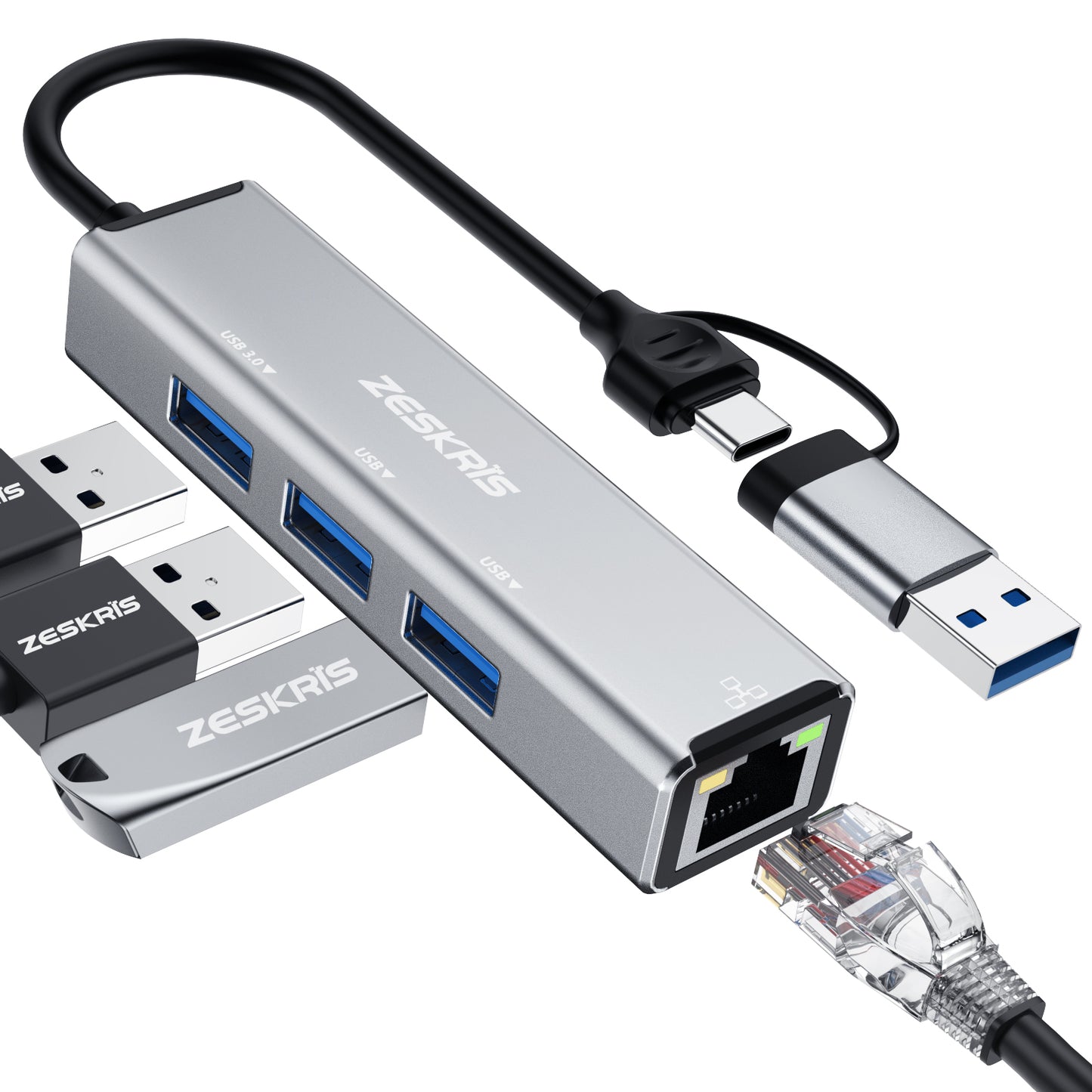 ZESKRIS 4 in 1 USB C Hub with 100Mbps Ethernet Port