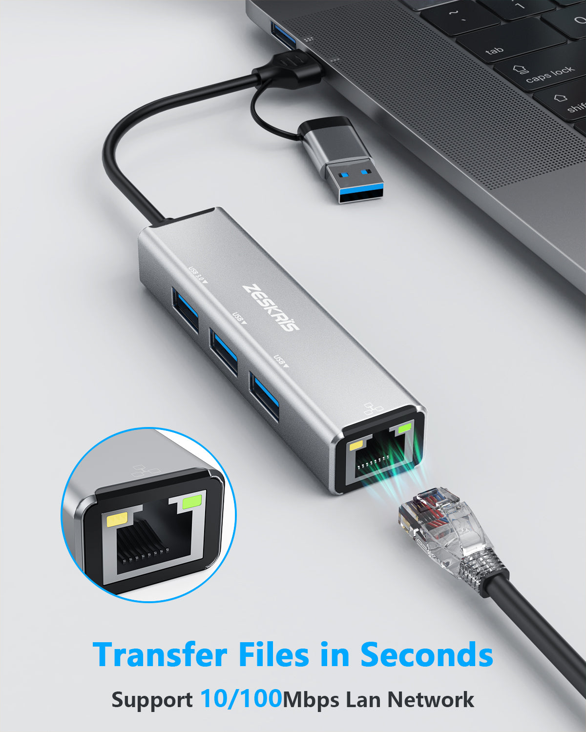 ZESKRIS 4 in 1 USB C Hub with 100Mbps Ethernet Port