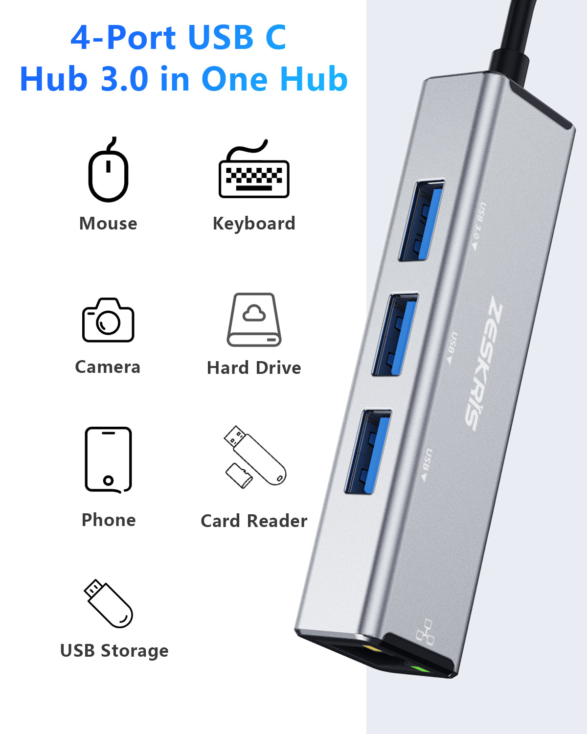 ZESKRIS 4 in 1 USB C Hub with 100Mbps Ethernet Port