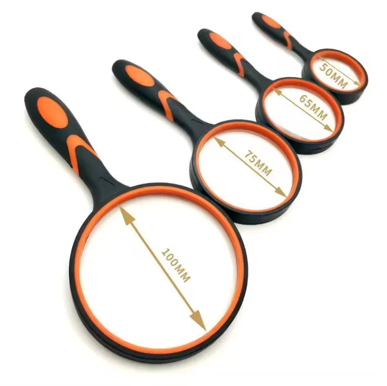 Round silicone handheld 10x high-definition magnifying glass for elderly and children observation reading identification tool