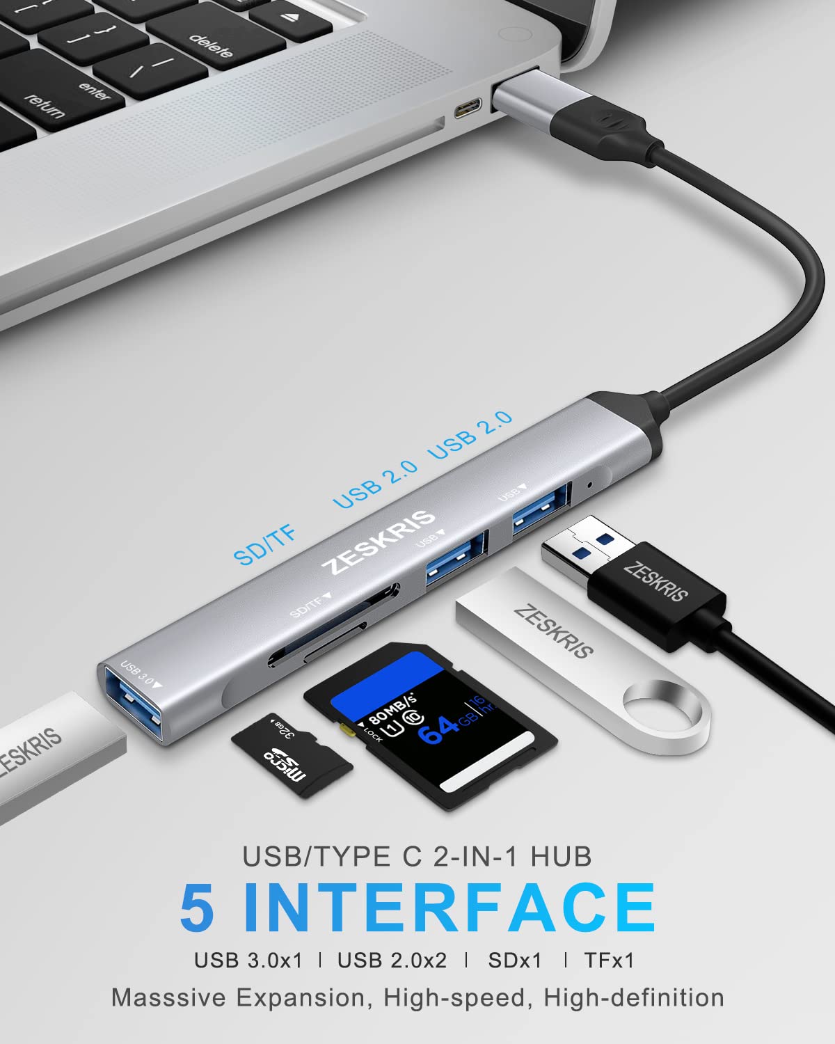 ZESKRIS 5 in 1 USB C Hub